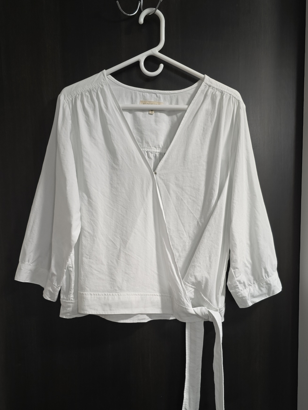 Side Stitch White Wrap Tie Blouse